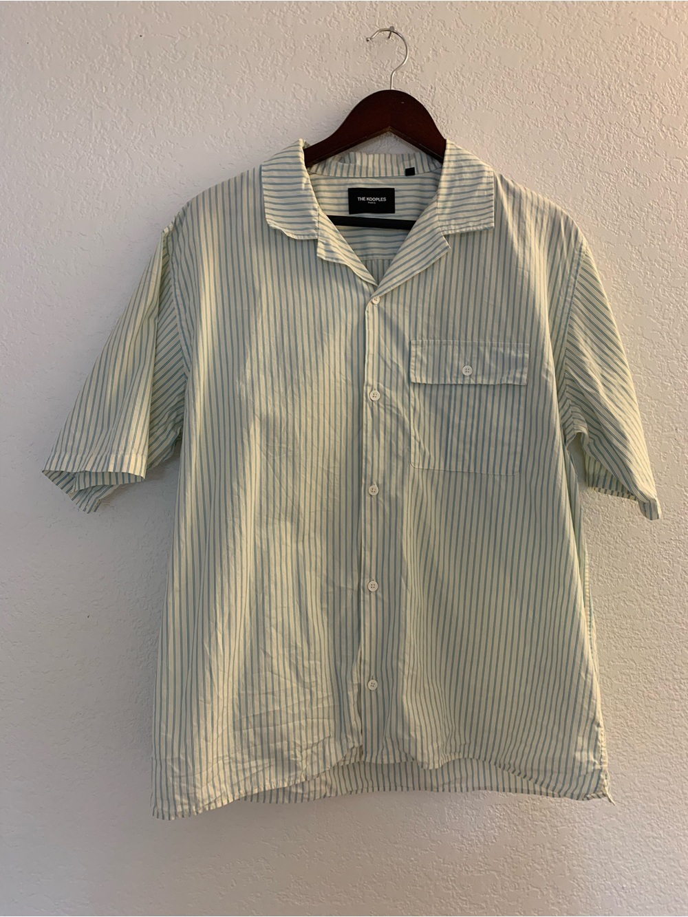 The Kooples Pale Green & White Striped Short Sleeve Camp Shirt 100% Cotton | S